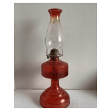 VINTAGE RED GLASS OIL LAMP 18" TALL