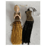 2 VINTAGE HANGING BEADED DOLL ORNAMENTS