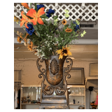 TALL BRONZE METAL PLANTER W/ FLORAL 19" TALL NOT INCLUDING FLORAL