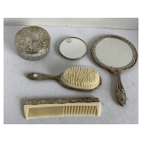 5 PIECE SILVER PLATED VANITY SET