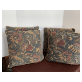 4 NICE TAPESTRY THROW PILLOWS (CAMEL, DARK GREEN, WINE) 15" SQUARE