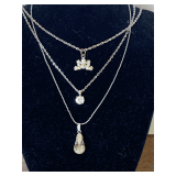 3 VINTAGE SILVERTONE CHAINS WITH PENDANTS