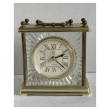 VINTAGE PAUL SEBASTIAN BRASS/GLASS MANTLE CLOCK 5" TALL