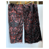 BLACK & WINE LONG VELVET SCARF/RUNNER WITH BEAD TRIM