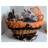 HALLOWEEN BASKET WITH DECOR & ORANGE STRING LIGHTS