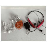 LG BLUETOOTH RED STEREO HEADPHONES & 3 NEW PAIR EARBUDS