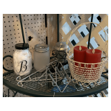 BEADED BASKET, BATTERY OPERATED CANDLES & MORE
