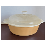 VINTAGE FIRE KING PEACH LUSTER MILK GLASS COVERED CASSEROLE DISH 9 1/2" ROUND X 5" TALL
