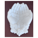 VINTAGE WESTMORELAND DOUBLE HAND WHITE MILK GLASS DISH 8" LONG X 5 3/4" WIDE