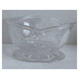 VINTAGE BLOCK GRAPE ETCHED COMPOTE 9" ROUND X 5" TALL