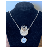 NEW/VINTAGE SILVERTONE PURSE PENDANT WITH HIDDEN POCKET WATCH 22" CHAIN IN ORIGINAL BOX