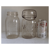 VINTAGE ATLAS E-Z GLASS MASON JAR W/ LID 7 1/4" TALL & VINTAGE GLASS BALL MASON JAR 7 1/4" TALL