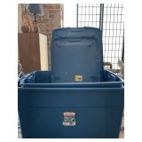 4 TOTES (3 W/ LIDS) - ONE 45 GALLON W/ WHEELS & LID, TWO 35 GALLON (1 W/ LID) & ONE 45 QT/11.25 GALLON W/ LID