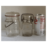 VINTAGE ATLAS E-Z MASON JAR W/ LID 5 1/4" TALL & SMALL GLASS VINTAGE MASON JAR 4 3/4" TALL