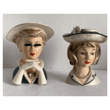 VINTAGE RELPO HEAD VASE (SMALL CHIP ON RIM OF HAT) & VINTAGE LEE WARD HEAD VASE