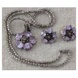 Vintage Sterling Silver Marcasite and Gemstone Floral Jewelry Set