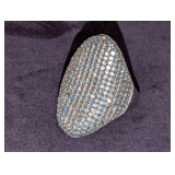 Sterling Silver CZ Statement Ring, Size 8-9 / 7.4 Grams