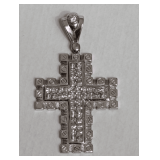 Large CZ Cross Pendant Marked 925 / 26.1 Grams
