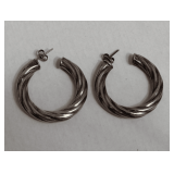Thick Twisted Hoop Earrings Marked 925