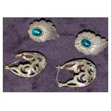1pr Vintage Native American Earrings Marked TJW STERLING & 1 Pr Filigree Earring Marked 925 Thailand 8.6 Grams
