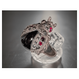 Sterling Silver Gemstone Ladybug Ring Size 6