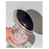 Sterling Silver Dark Purple Large Natural Amethyst) Ring Size 7  Marked 925 / 9.7 Grams  (Gemstones Tested With Presidium Duo Tester)