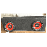 Dual subwoofer enclosure containing Sony Xplod speakers, working condition unknown, see pictures for details.