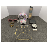 Assorted items to include a Citizen court watch, fashion estate jewelry, wallet, umbrella, and more. See pictures or details.