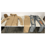 Kash bullet hole elongated motorcycle pant, size M, comes with matching top, also includes Embellish jeans, S 32, and cap, see pictures for details.