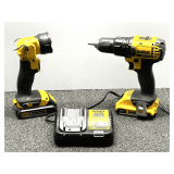 DeWalt 20 V cordless drill, and light, did power up, comes with two batteries and charger, see pictures for details.