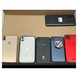 Cell phone assortment, includes Apple, Samsung, and more, working condition unknown. Six pieces total, see pictures for details.