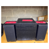 BIC America powered subwoofer and speakers, working condition unknown, see pictures for details.