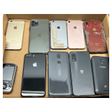 Cell phone assortment to include Apple, T-Mobile, and more, working condition unknown, 10 pieces total, see pictures for details.