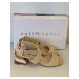 NEW KATY PERRY ANKLE WRAP SANDALS IN NUDE SUEDE SIZE 6 1/2