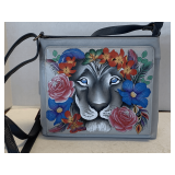 NEW UNUSUAL HAND PAINTED LEATHER BAG BY ANUSCHKA