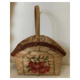 NICE HANDMADE HAND PAINTED APPLE BASKET 11 1/2" LONG X 8 1/2