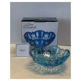 NEW TURQUOISE & CLEAR CRYSTAL ACCENT BOWL BY STUDIO CRYSTAL 5" ROUND