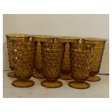 7 VINTAGE AMBER INDIANA GLASS CUBIST COLONY WATER GLASSES 6" TALL