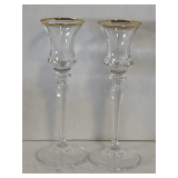 PAIR OF VINTAGE MIKASA GOLD RIMMED OPTIC CRYSTAL CANDLESTICKS