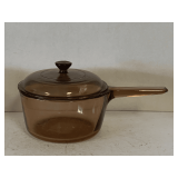 VINTAGE CORNING VISION WARE AMBER GLASS 1.5L SAUCE PAN WITH LID