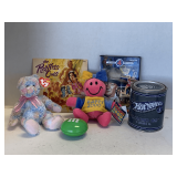 SHELF LOT TO INCLUDE 2004 TY BEANIE BABY "TWIRL", HOT WHEELS TIN & MORE