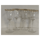 4 VINTAGE MIKASA JAMESTOWN GOLD RIMMED OPTIC CRYSTAL WINE GLASSES