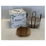 NEW RENAWE WOODEN COASTER SET W/ BOX