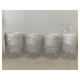 4 NEW WHISKEY GLASSES WITH WHITE COASTERS & LIDS