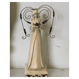 TALL RESIN WOOD LOOK ANGEL WITH METAL WINGS HOLDING DOVE 18 1/2" TALL X 9 1/2" WIDE