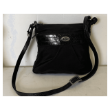 BRIGHTON BLACK NYLON WITH LEATHER TRIM CROSSBODY PURSE 9" WIDE X 8" TALL