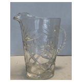 VINTAGE HEAVY ANCHOR HOCKING "STAR OF DAVID" PRESCUT CLEAR WATER PITCHER 8" TALL