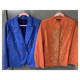 NEW INMAN ROYAL BLUE LAXE FAUX SUEDE JACKET SIZE M & NEW INDIGO MON BURNT ORANGE QUILTED/BEADED JACKET SIZE M