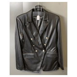 DENNIS BY DENNIS BASCO BLACK LEATHER BLAZER DOUBLE BREASTED SIZE 8