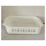 VINTAGE ANCHOR HOCKING FIRE KING CASSEROLE DISH "KING CANDLE" PATTERN 10" X 8 1/2"